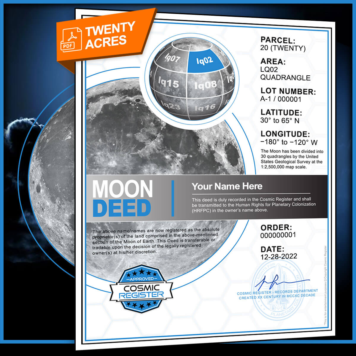 lunar land deed pdf email download cosmic register 20 acres of land